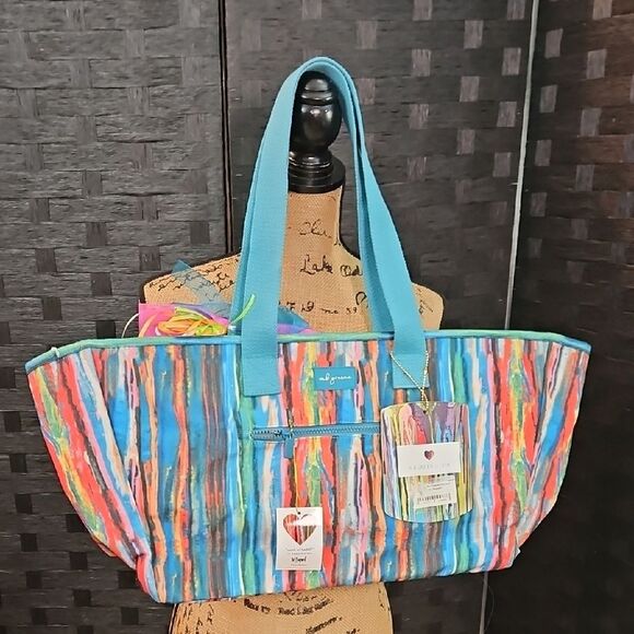 NWT M B Greene Colorful Striped Shopper Tote Bag - Picture 2 of 9